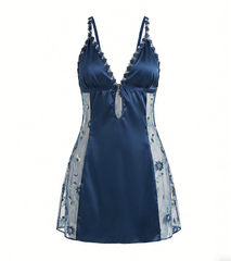 Sexy V-Neck Sling Nightdress with Cross-Back & Embroidered Details