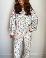 Christmas Print Long-Sleeve Top and Pants Pajama Set