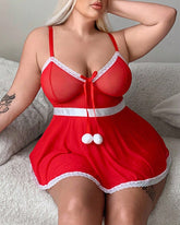 Sexy Plus Size Christmas Babydoll Two-Piece – Sheer Cami & Panties