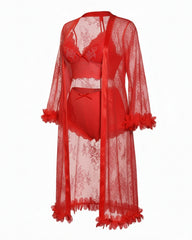 Sexy French-Style Sheer Lace Lingerie Set – Camisole, Shorts & Robe