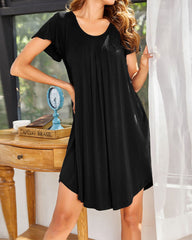 Soft Short Sleeve Crew Neck Lounge Sleep Dress