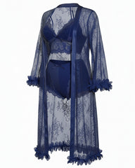 Sexy French-Style Sheer Lace Lingerie Set – Camisole, Shorts & Robe