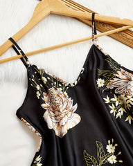 Sexy V-Neck Satin Cami & Shorts Pajama Set with Elegant Floral Print