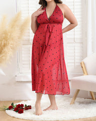 Plus Size Polka Dot Maxi Dress with Bow Tie