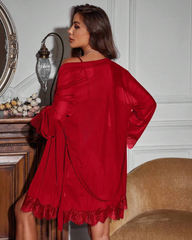 Women Sexy Solid Color Lace Splice nightdress