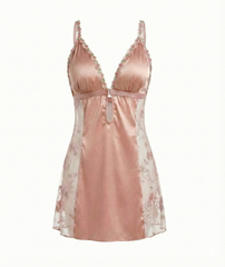 Sexy V-Neck Sling Nightdress with Cross-Back & Embroidered Details