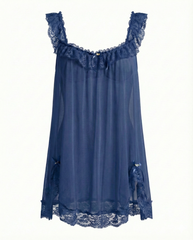Sexy Sheer Mesh Lace Trim Nightdress with Bow & Briefs