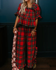 Christmas Plaid Ruffle Pajamas Set
