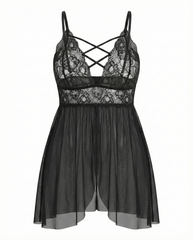 Sexy Plus Size Babydoll – V Neck Lace Snap Crotch Nightwear