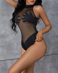 Transparent Mesh Bodysuit With Palm And Chest Panels