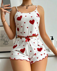 Cute Strawberry Print Cami & Shorts Pajamas