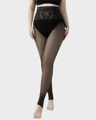 High-Waist Fleece-Lined Sheer Black Tights
