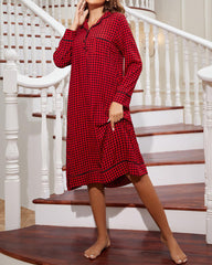 Christmas Red Plaid Long Nightgown – Loose Fit Loungewear
