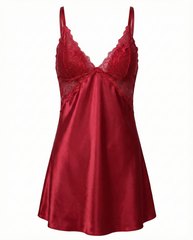 Elegant V-Neck Satin Nightdress with Lace Trim