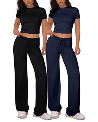 Casual Short-Sleeve Tee & Drawstring Pants Lounge Set