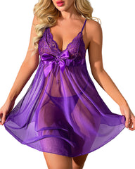 Women’s Lace Babydoll Lingerie Set – Halter V-Neck Chemise Nightgown with Pants