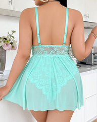 Sexy Plus Size Mesh Teddy with Lace Trim