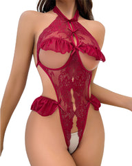 Sexy Soft Lace Cut-Out Teddy Bodysuit – Crotchless Design