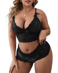 Plus Size Lace Embroidered Mesh Lingerie Set – Sexy See-Through Sleepwear