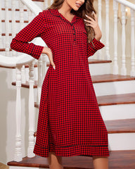 Christmas Red Plaid Long Nightgown – Loose Fit Loungewear