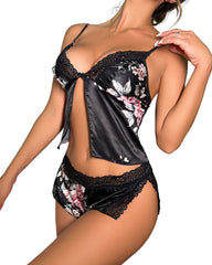 Cute Print Deep V Pajama Set – Two-Piece Sleepwear with Side Slit