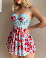 Women's Lace Underwire Floral Babydoll Nightgown Flowy Lingerie