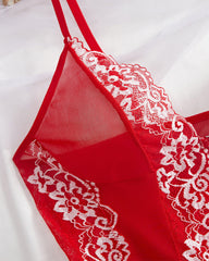 Sexy semi-transparent mesh front buttoned nightgown with lace lace sexy suspender dress