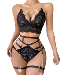 Sexy 3-Piece Lace Lingerie Set – Bra, Panty & Garter