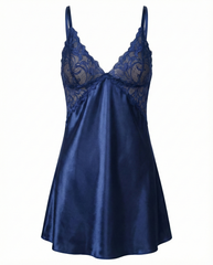 Elegant V-Neck Satin Nightdress with Lace Trim