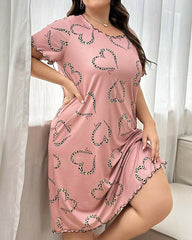 Plus Size Heart Print Short Sleeve Nightdress
