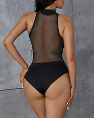 Transparent Mesh Bodysuit With Palm And Chest Panels