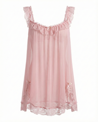 Sexy Sheer Mesh Lace Trim Nightdress with Bow & Briefs