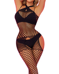 Charming crossover neckline crotchless see-through cutout Bodystocking (Buy 1 Get 1 FREE)