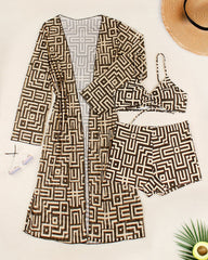 Women’s 3-Piece Swimsuit Set – Gathered Bikini Top, High-Waist Bottom & Beach Cover-Up