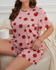 Plus Size Strawberry Pajama Set – Tee & Shorts