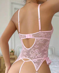 Women Sexy Lingerie Set Floral Lace Bodysuit