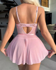 Sexy Lace Mesh Bow Babydoll Nightdress