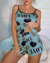 Women's Heart & Letter Print Lettuce Trim