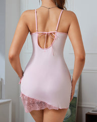 Sexy one-side lace slit suspender nightdress