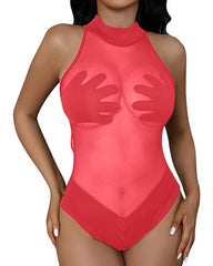 Transparent Mesh Bodysuit With Palm And Chest Panels