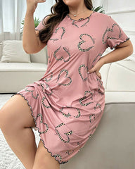 Plus Size Heart Print Short Sleeve Nightdress