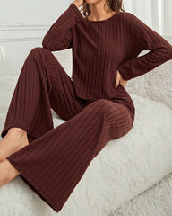 Women’s Ribbed 2-Piece Loungewear Set – Long Sleeve Top & Pants