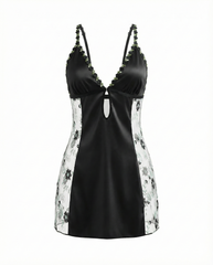 Sexy V-Neck Sling Nightdress with Cross-Back & Embroidered Details