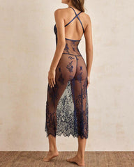 Sexy Floral Embroidery Cami Dress & Thong Lingerie Set