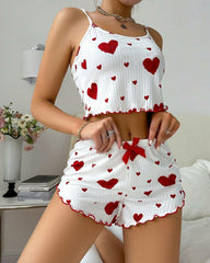 Cute Strawberry Print Cami & Shorts Pajamas