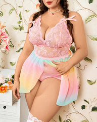 Sexy Plus Size Mesh Teddy with Lace Trim