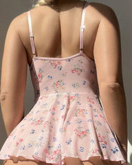 Sexy floral perspective mesh lace suspender babydoll (with pants)