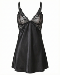 Elegant V-Neck Satin Nightdress with Lace Trim