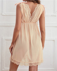 Sexy deep V lace suspender nightgown see-through bathrobe