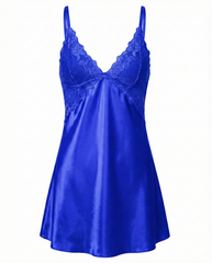 Elegant V-Neck Satin Nightdress with Lace Trim